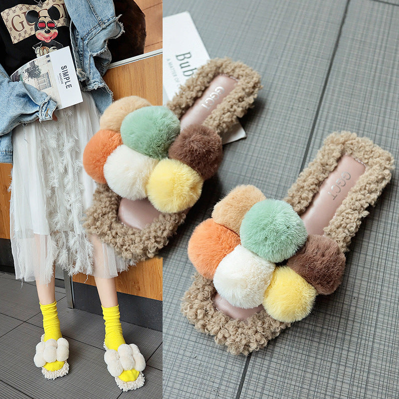 Fur ball slippers