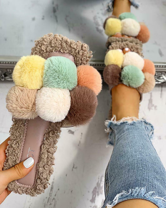 Fur ball slippers