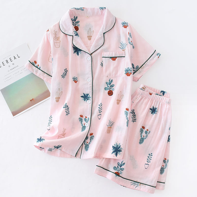 Short-sleeved Shorts Woven Cotton Double Gauze Summer Pajamas Set