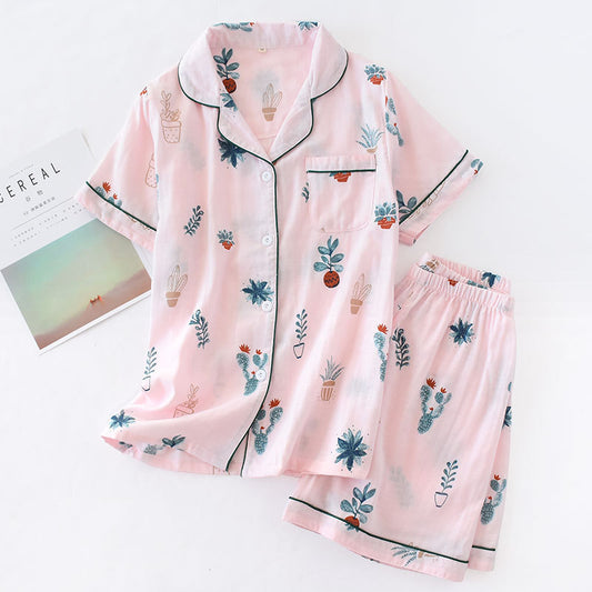 Short-sleeved Shorts Woven Cotton Double Gauze Summer Pajamas Set