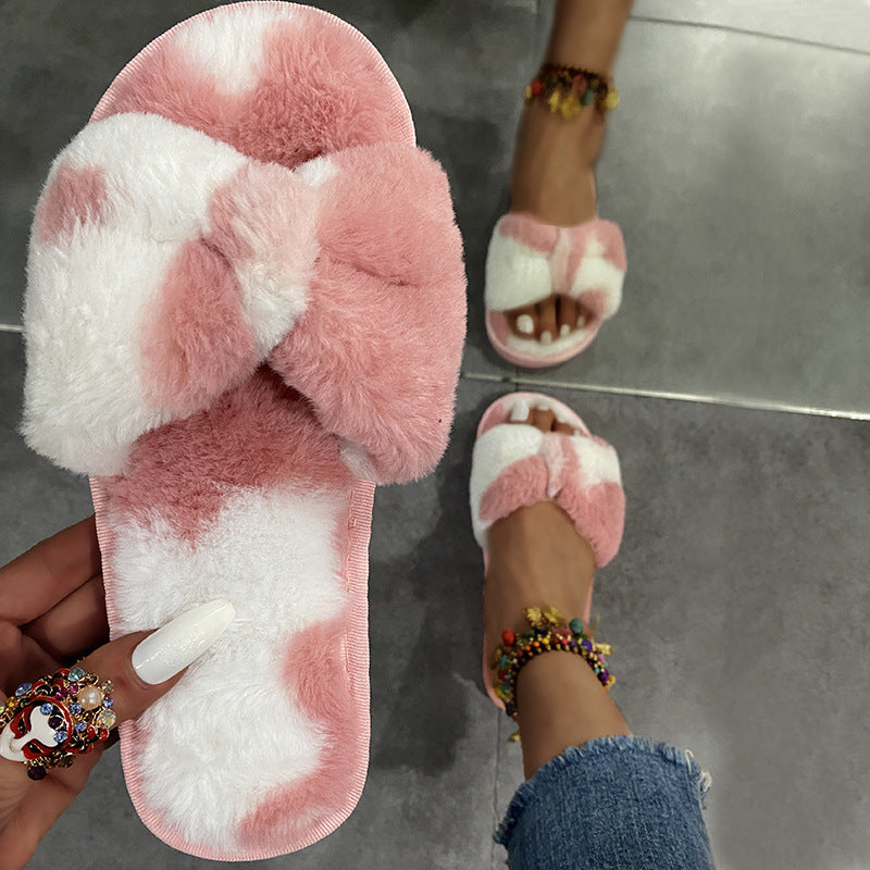 Casual Bowknot Plush Slippers Indoor