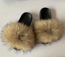 Fox fur slippers flip flops