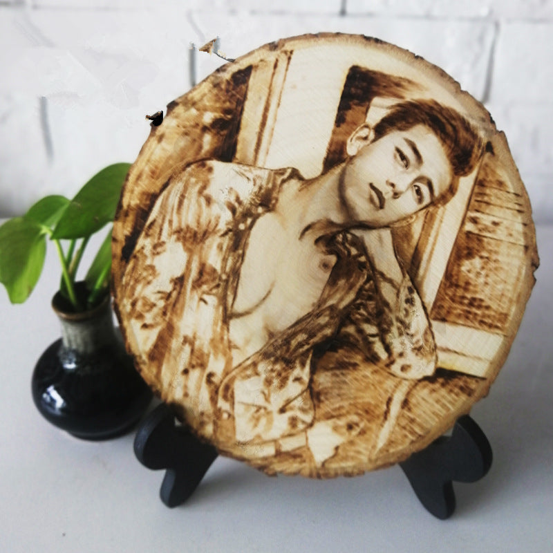 Customized Photo Frame Iron Carving on Wood Chip Handmade Home Decor