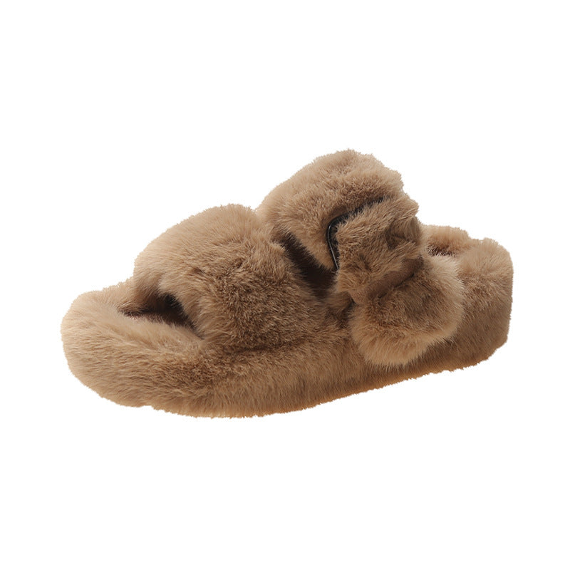 Women's Slippers With Thick Bottom Furry Slippers For Wearing Outside Home