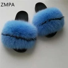 Fox fur slippers flip flops