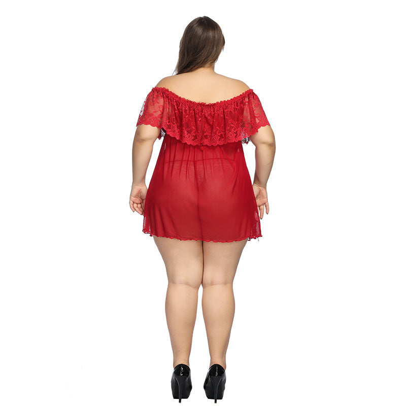 Seduction plus size lace pajamas shoulder shoulder dress