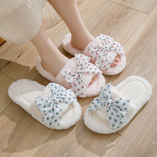 Polka Dot Bow Opening Cotton Slippers Home Slippers