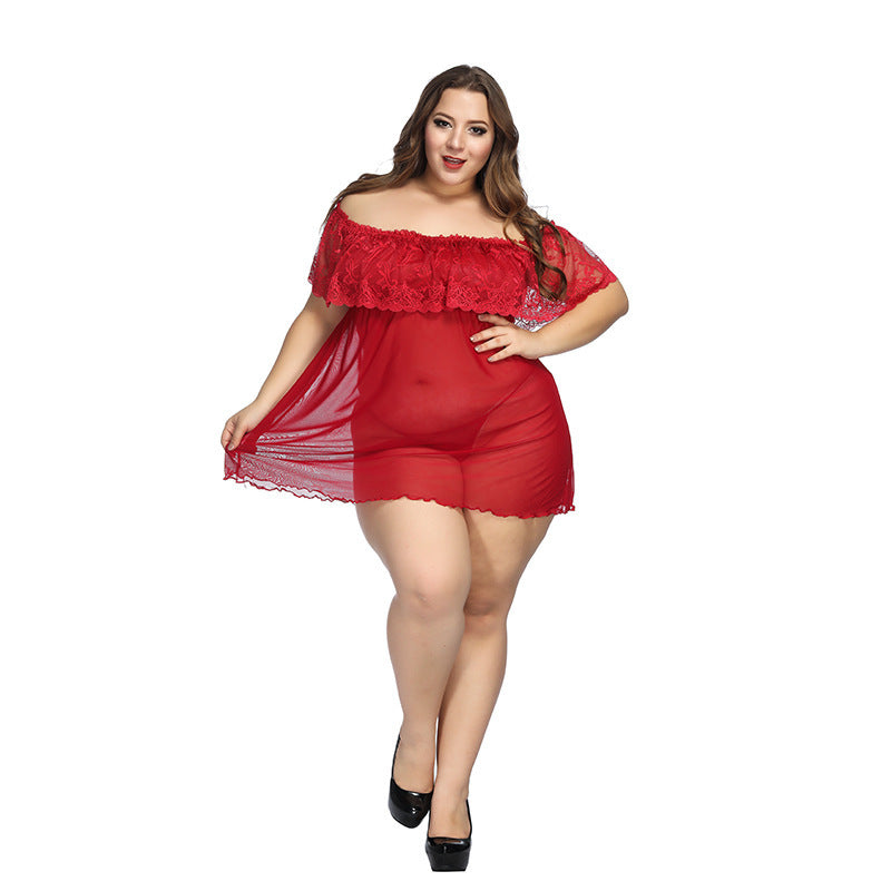 Seduction plus size lace pajamas shoulder shoulder dress