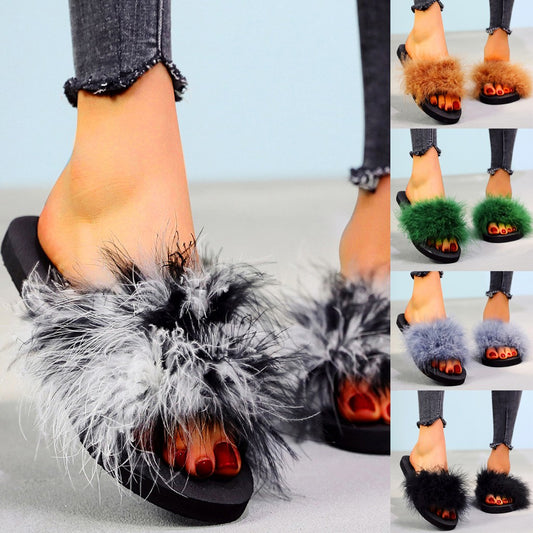 Ostrich wool flat slippers