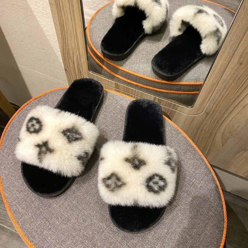 Leopard Wool Slippers