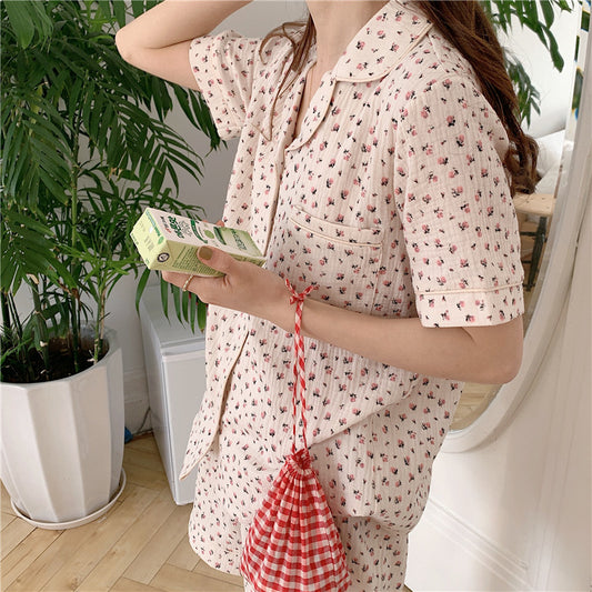 Women's Rural Style Floral Cardigan Pajama Set