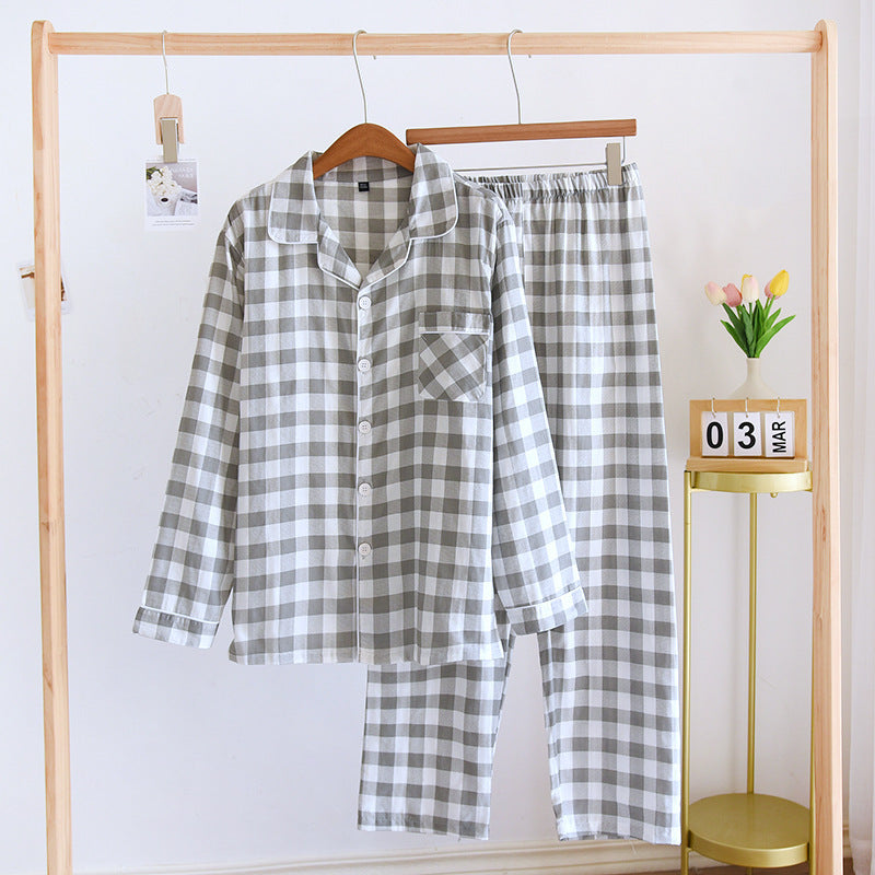 Couple's Cotton Long-sleeved Pajamas Spring And Autumn Large Size Thin Loungewear Suit