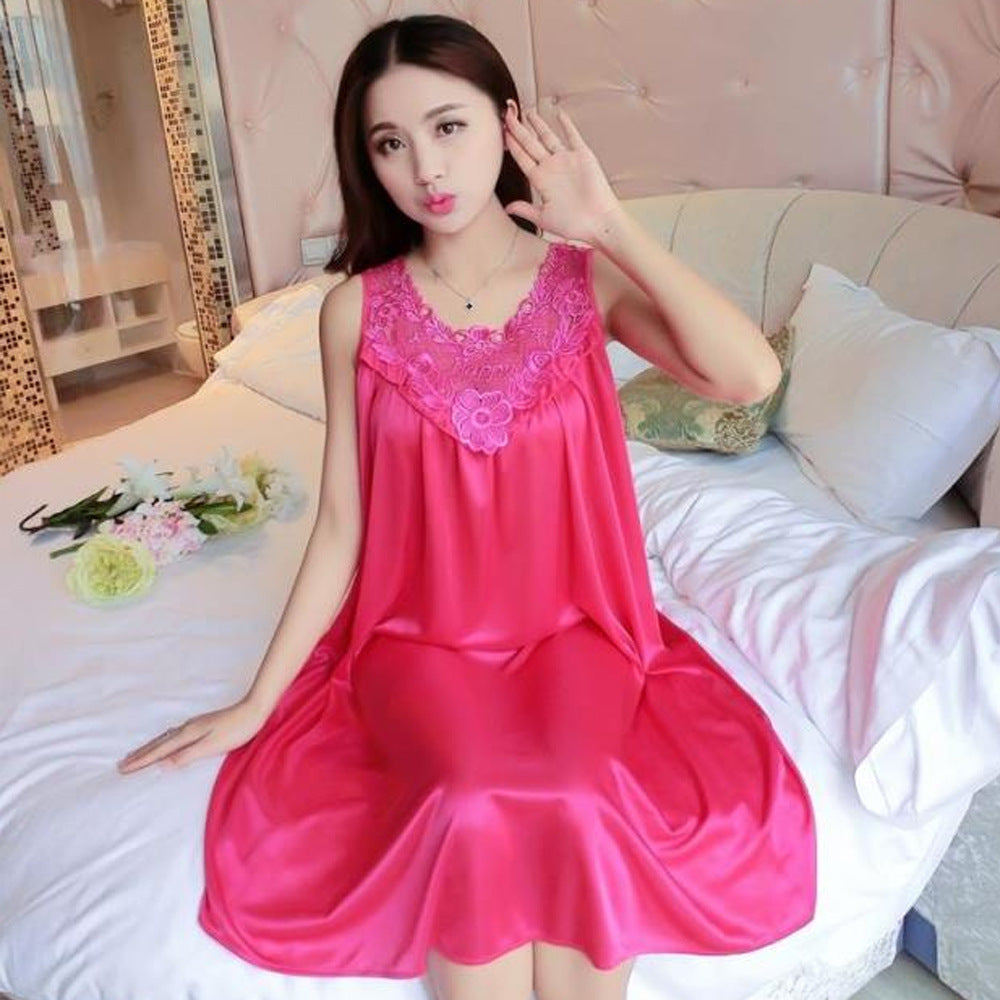 Ladies Sexy Sling Silk Thin Silk Lace Nightdress