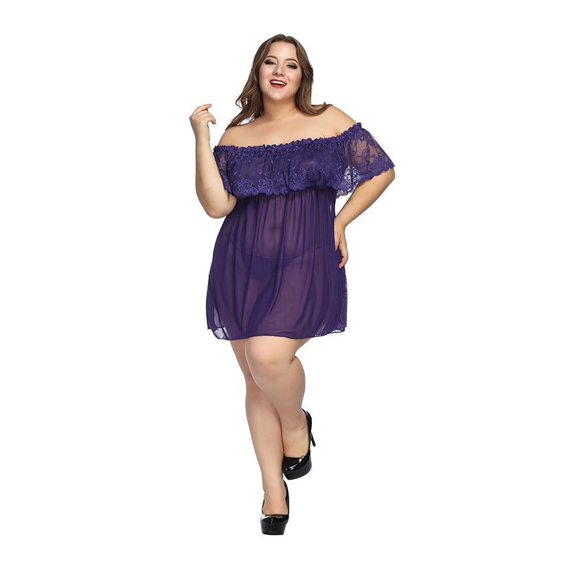 Seduction plus size lace pajamas shoulder shoulder dress