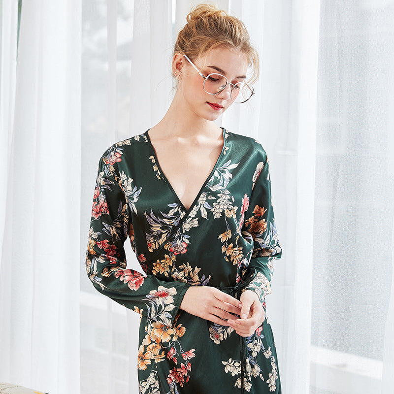 Women's long sleeve silk nightgown