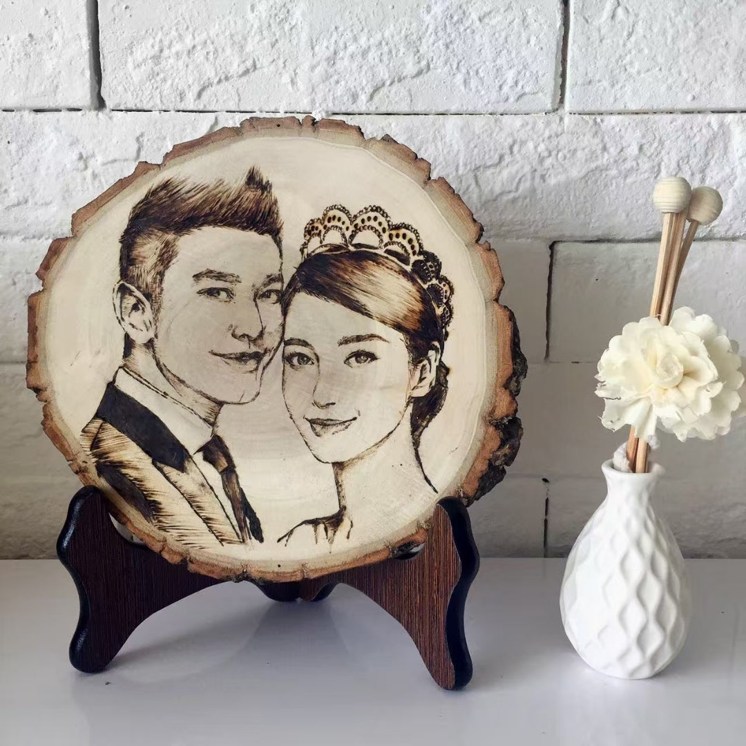 Customized Photo Frame Iron Carving on Wood Chip Handmade Home Decor