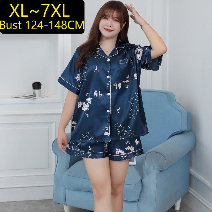 Plus Size Ladies Ice Silk Short Sleeve Pajama Set