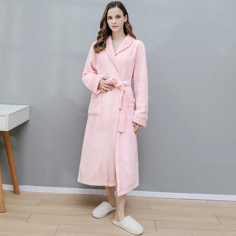 Winter Long Coral Fleece Men's Thick Warm Flannel Bathrobe