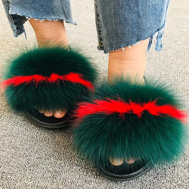 Fox fur slippers