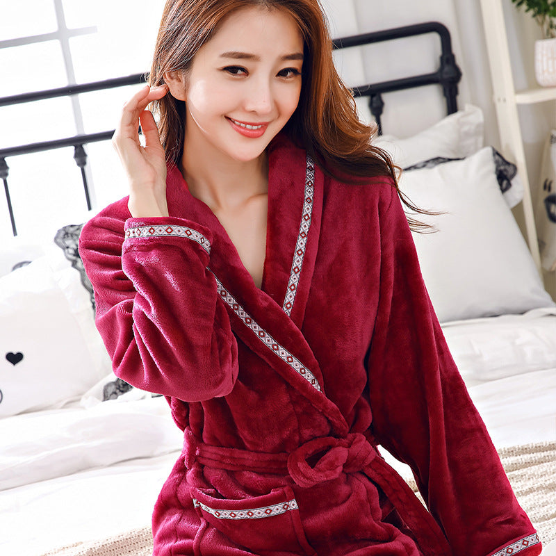 Flannel Nightgown Women's Winter Bathrobe Thickening And Lengthening