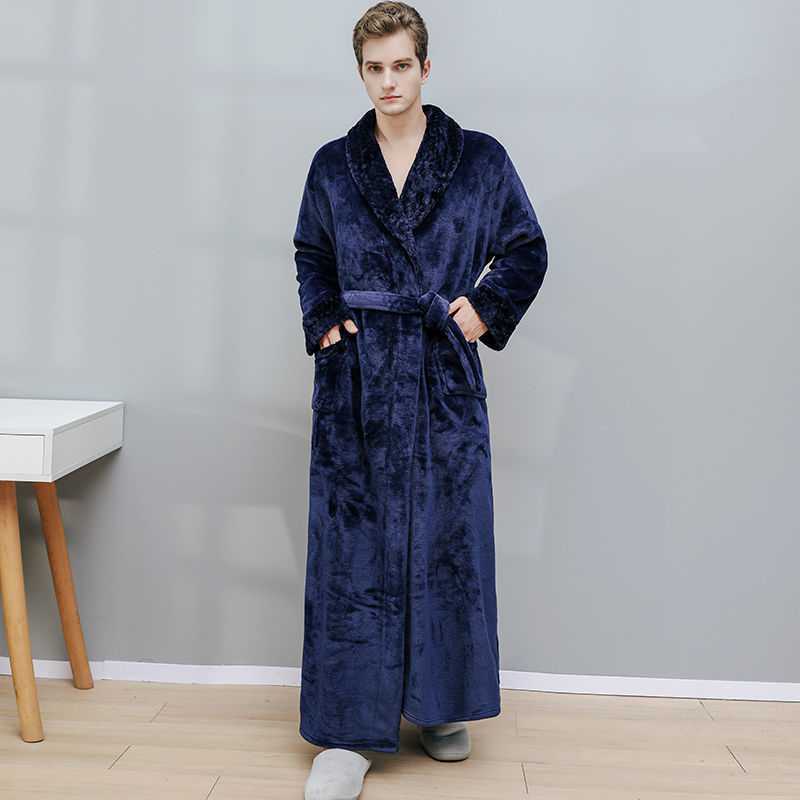 Winter Long Coral Fleece Men's Thick Warm Flannel Bathrobe