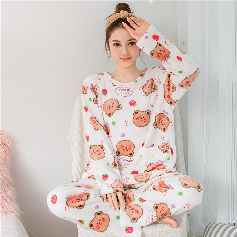 Women's Thick Sweet Cute Long Sleeve Flange Homewear Suit