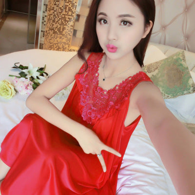 Ladies Sexy Sling Silk Thin Silk Lace Nightdress