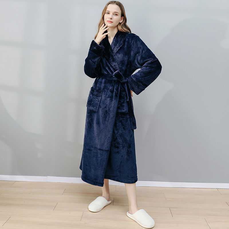 Winter Long Coral Fleece Men's Thick Warm Flannel Bathrobe