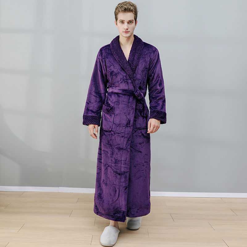 Winter Long Coral Fleece Men's Thick Warm Flannel Bathrobe