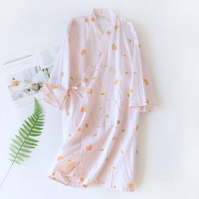 Thin Cotton Bathrobe Cotton Pajamas Cardigan Long Sleeping Skirt Sweat Steaming Suit