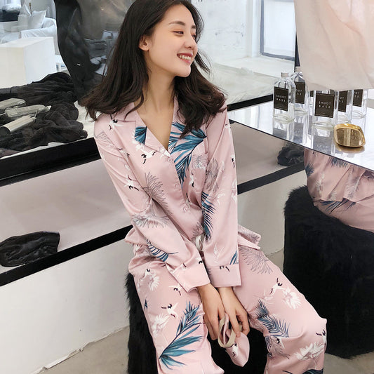 Sexy Crane Print Ice Silk Home Wear