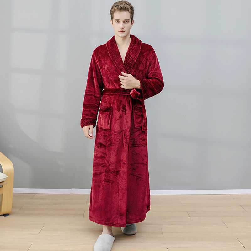 Winter Long Coral Fleece Men's Thick Warm Flannel Bathrobe