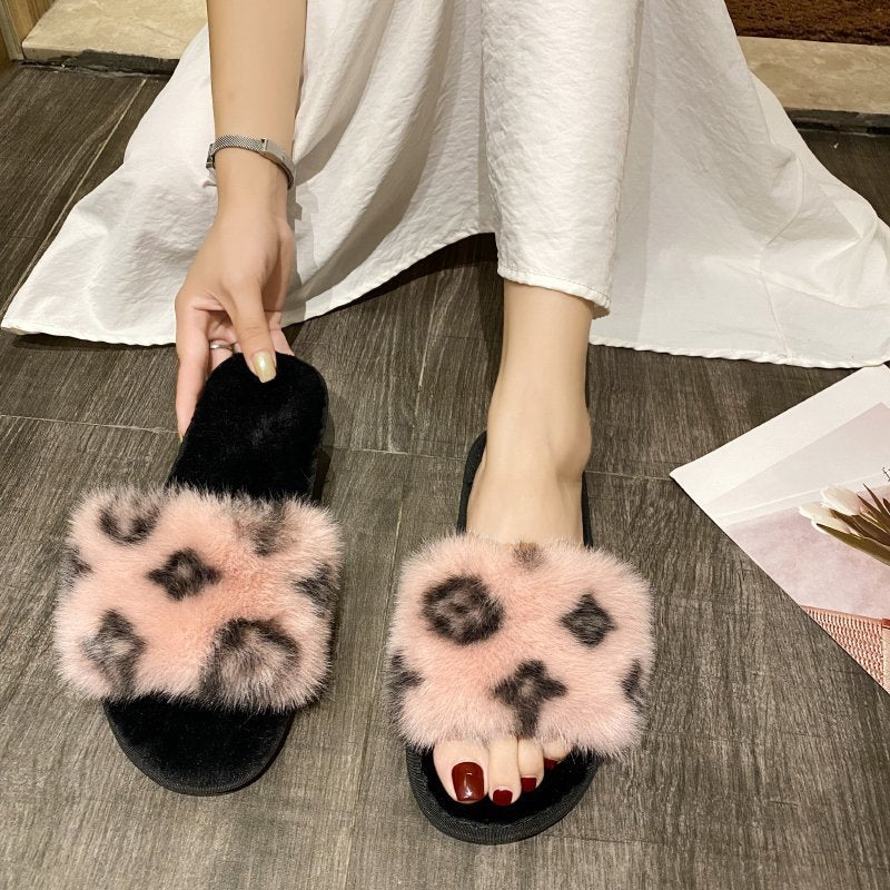 Leopard Wool Slippers