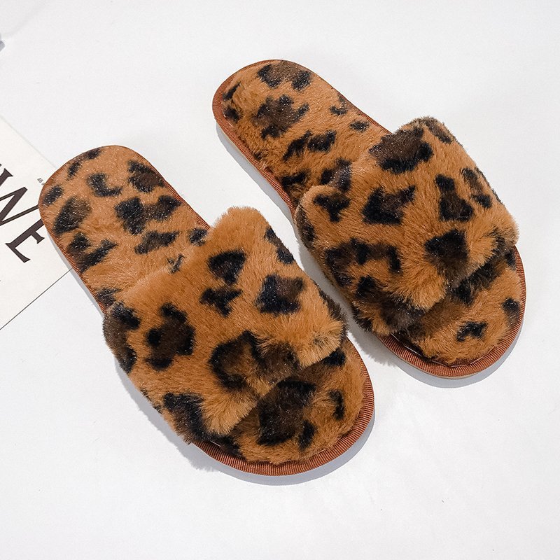 Leopard slippers female fur mop