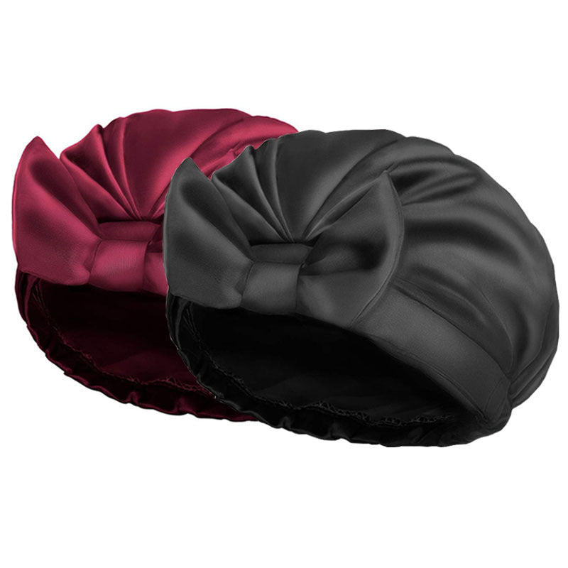 Women's Solid Bow Satin Bath Hat