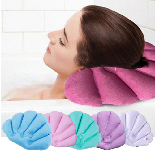 Inflatable bath pillow with suction cup bath pillow