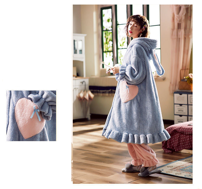 Home Coral Fleece Long Thick Warm Women's Pajamas