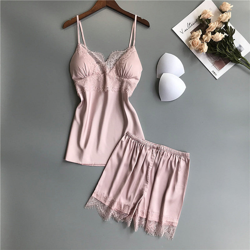 Women's summer ice silk suspender shorts two-piece set