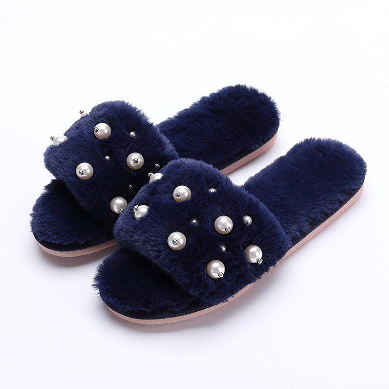 Ladies wear beaded plush slippers