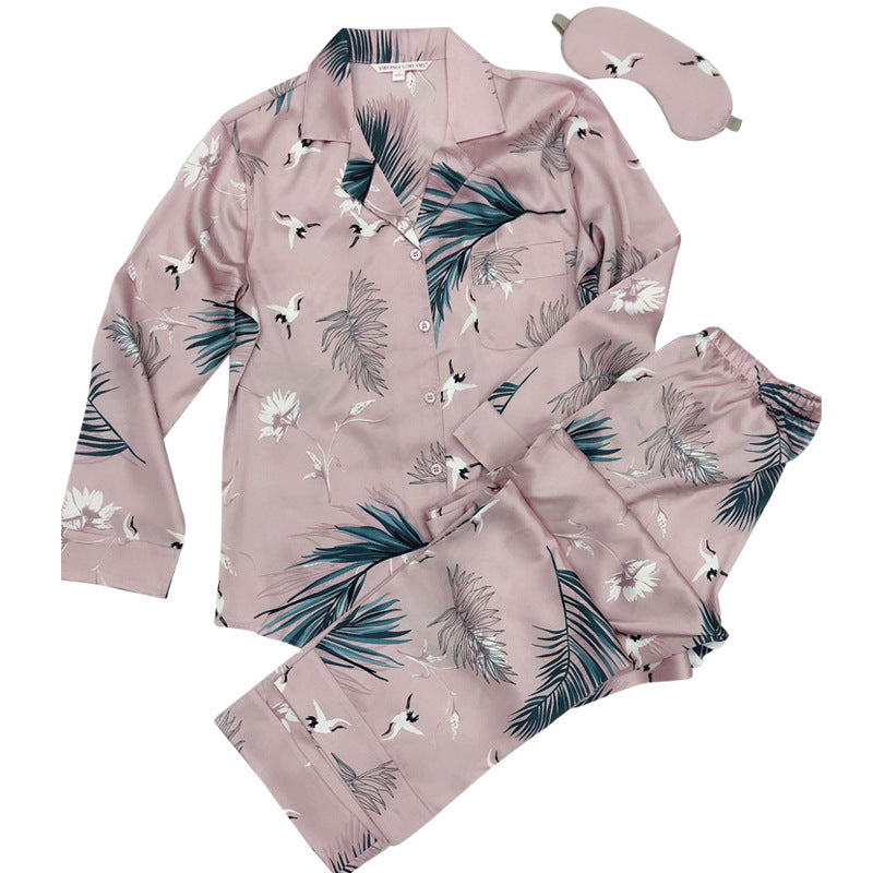 Sexy Crane Print Ice Silk Home Wear