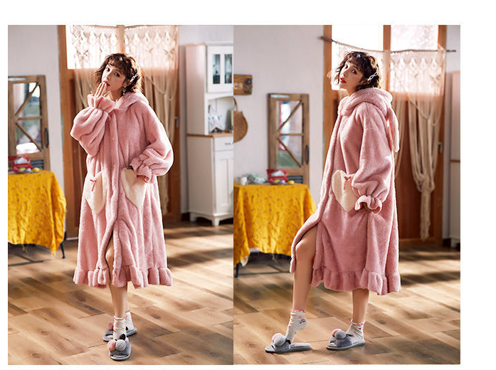 Home Coral Fleece Long Thick Warm Women's Pajamas