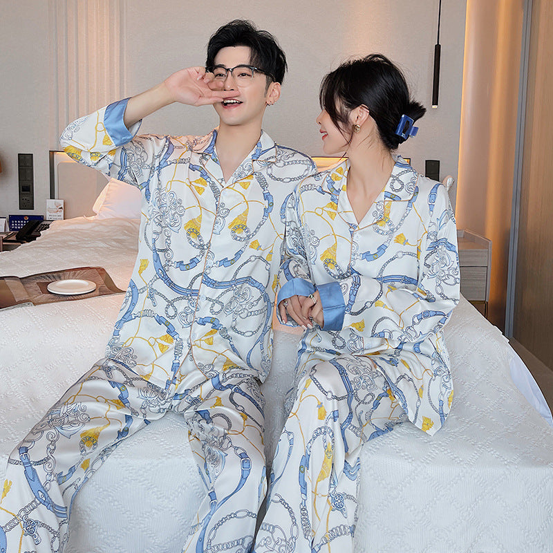 Spring And Autumn Ice Silk Pajamas Male Couple Pajamas