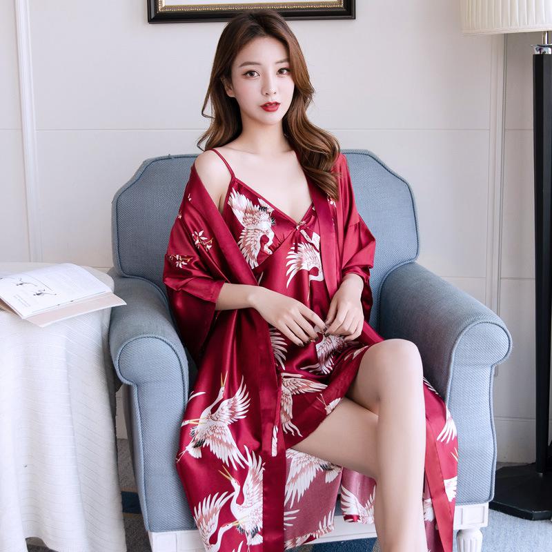 Pin Couple Pajamas Long-sleeved Silk Cardigan