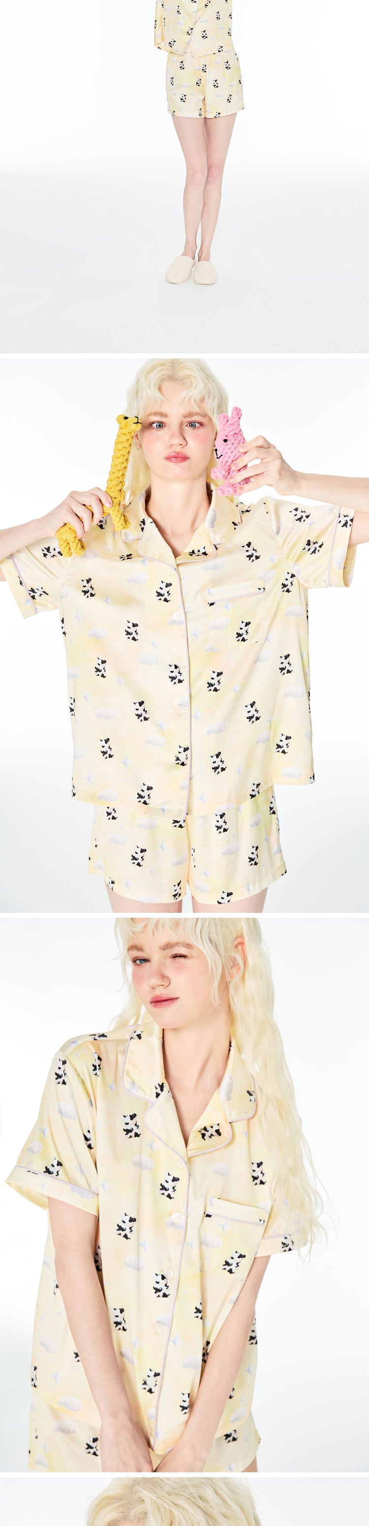 Satin Printed Cartoon Short-sleeve Pajamas Home Two-piece Set