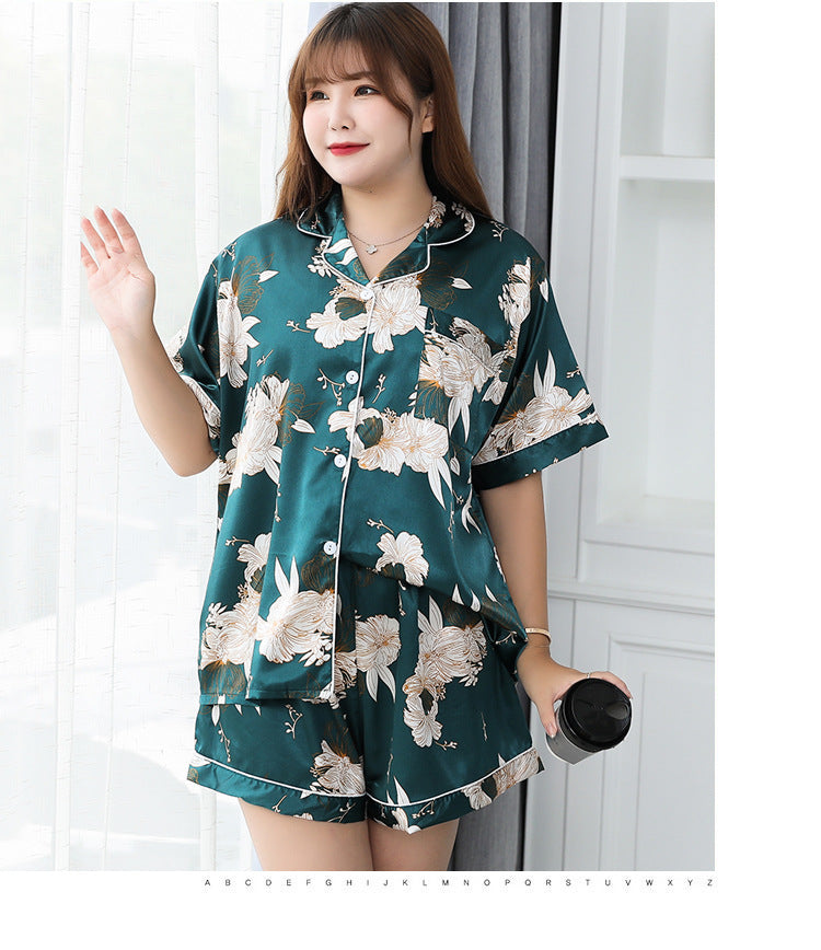 Plus Size Ladies Ice Silk Short Sleeve Pajama Set