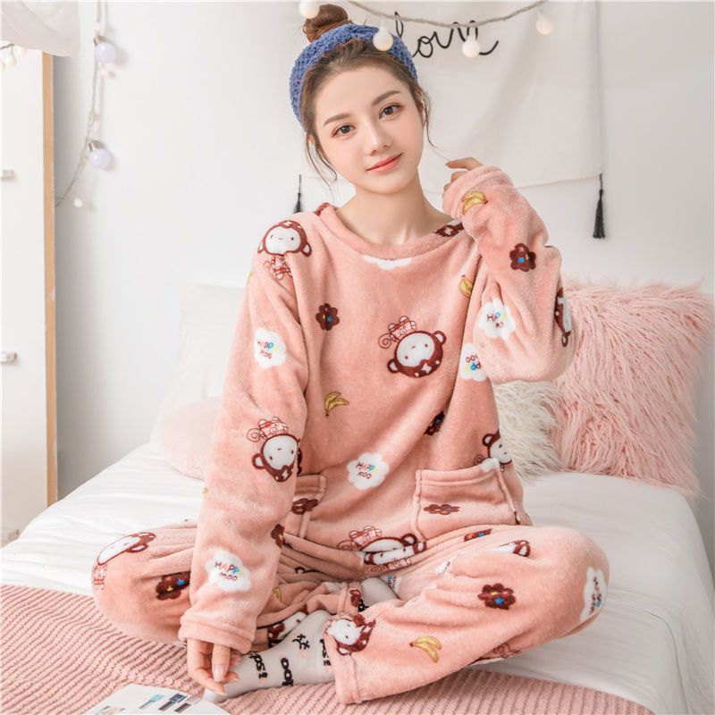 Women's Thick Sweet Cute Long Sleeve Flange Homewear Suit