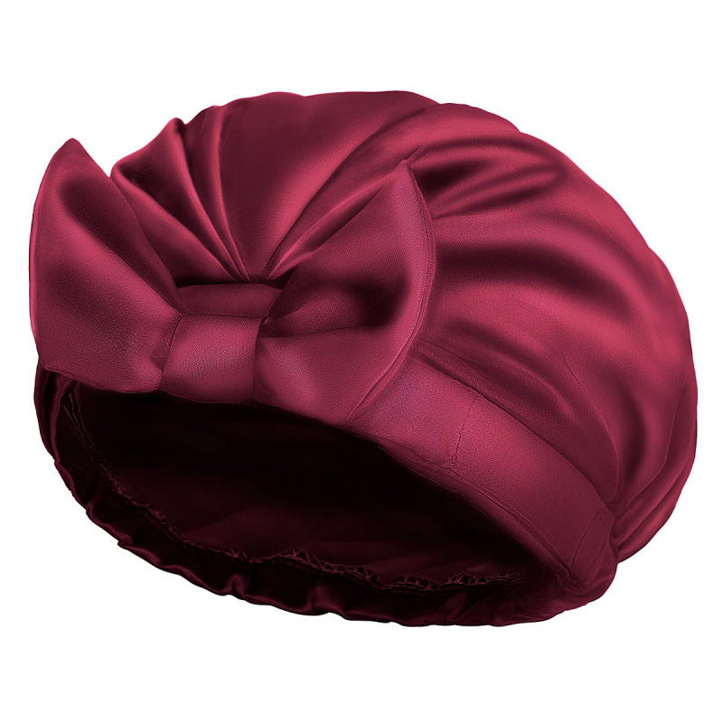 Women's Solid Bow Satin Bath Hat