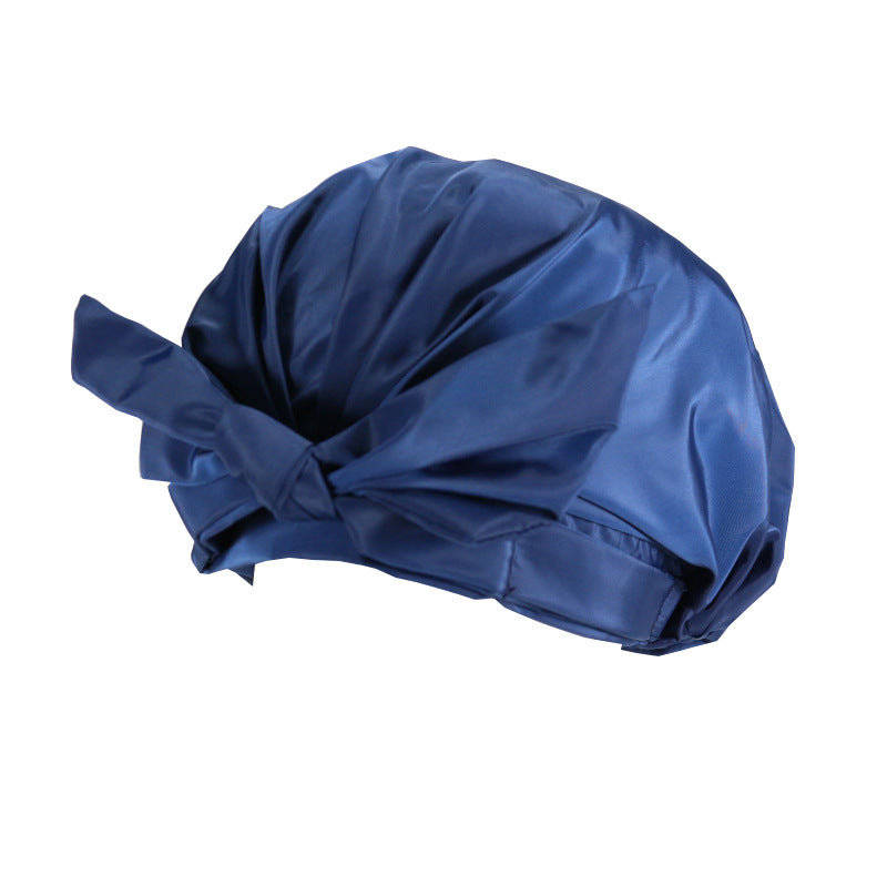 Women's Solid Bow Satin Bath Hat