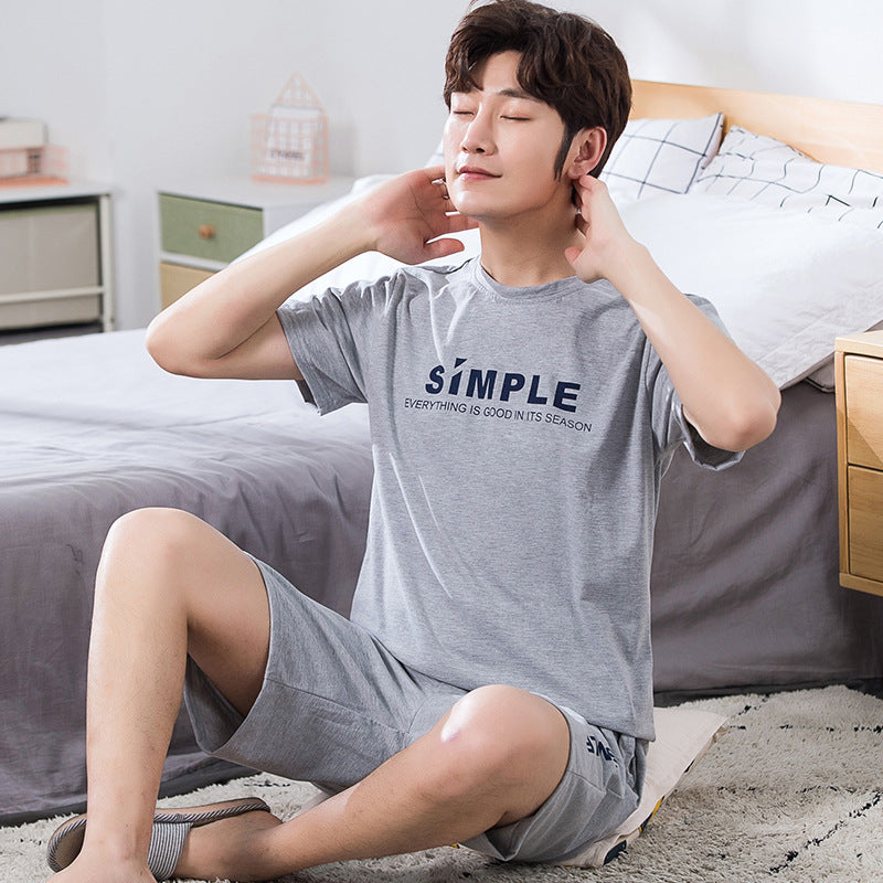 Men's Pajamas Short-sleeved Shorts Knitted Cotton Pullover