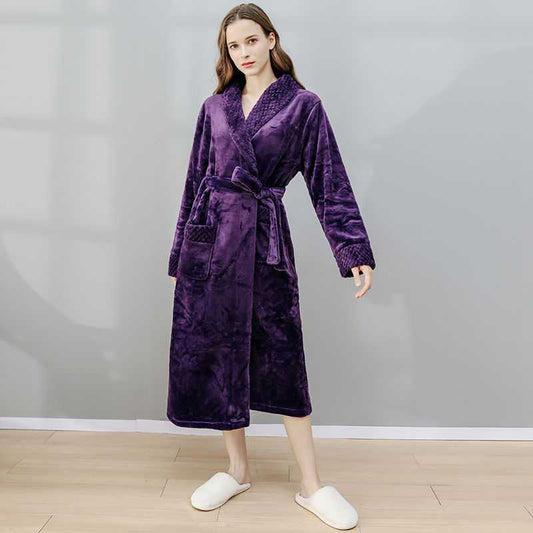 Winter Long Coral Fleece Men's Thick Warm Flannel Bathrobe